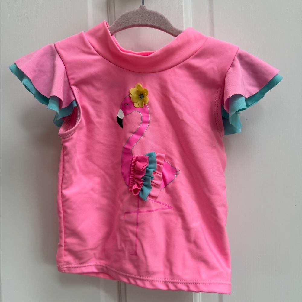 NWOT Wetsuit Club 24M Girls Pink Flamingo Swim Shirt Rash Guard Bathingsuit